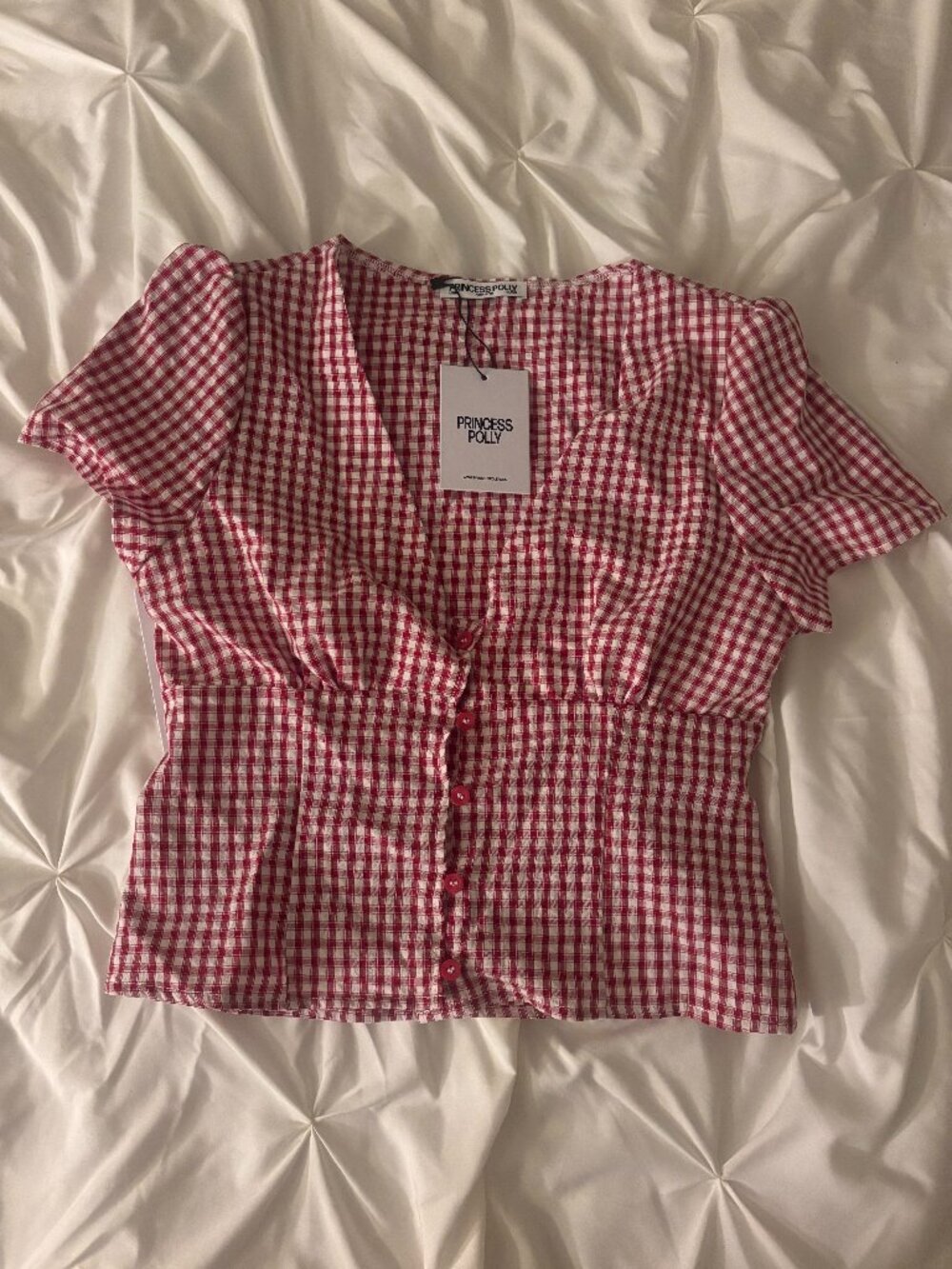 Princess Polly Red Gingham Button Front Top NWT - Picture 4 of 4